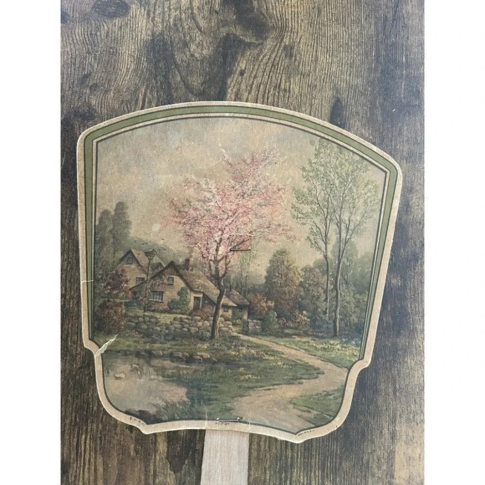 Vintage‎ Modern Dairy Paris ILL Spring Cottage Bridge Hand Fan